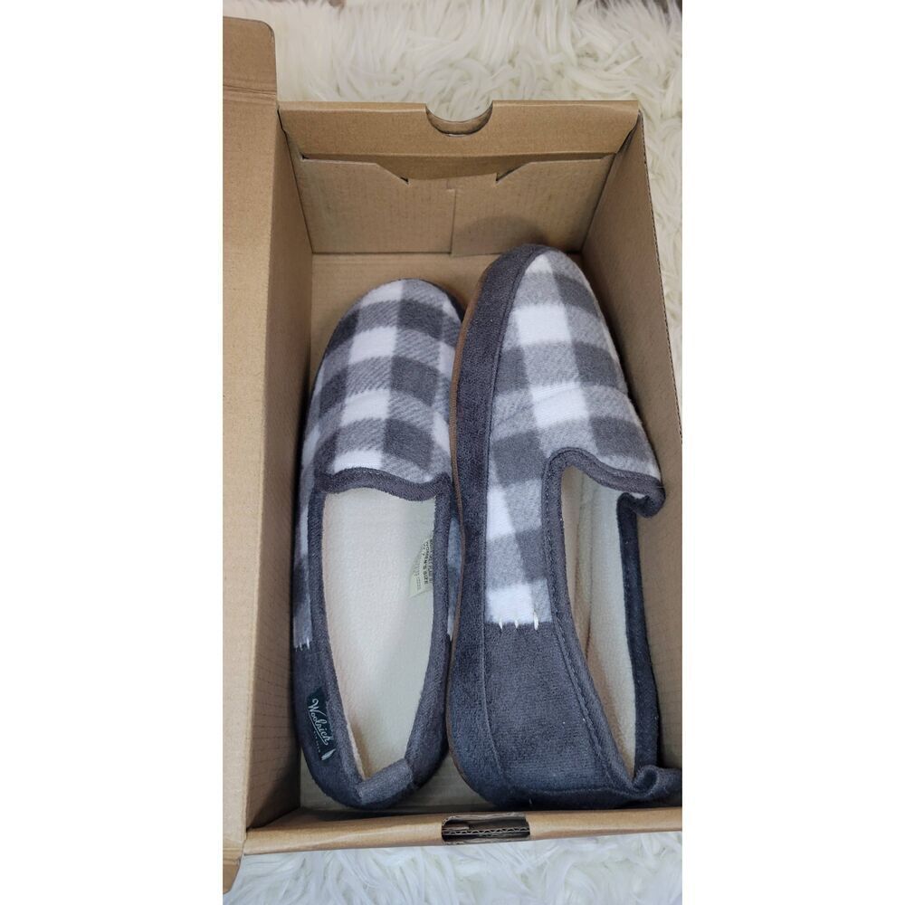 Woolrich Gray Plaid Buffalo Checkered Women’s Cushioned Slippers Sz 7 NEW